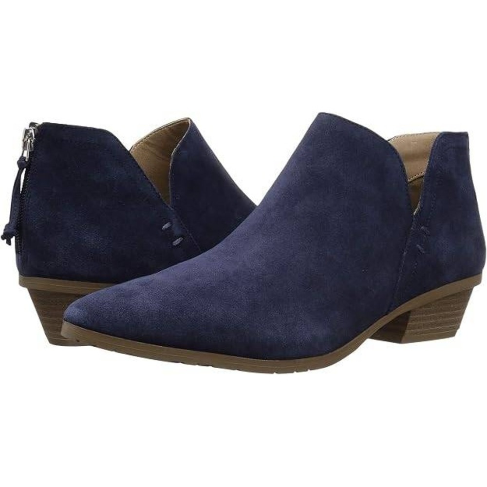 Kenneth Cole Reaction Navy Blue Suede Side Cutout Ankle Booties Back Zip Heel 9